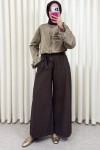 Kuşaklı Bol Paça Pantolon 0068 - KOYU KAHVERENGİ