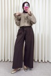 Kuşaklı Bol Paça Pantolon 0068 - KOYU KAHVERENGİ