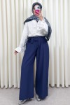 Kuşaklı Bol Paça Pantolon 0068 - LACİVERT Kuşaklı Bol Paça Pantolon 0068 - LACİVERT