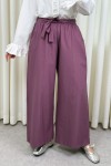 Kuşaklı Bol Paça Pantolon 0068 - MÜRDÜM