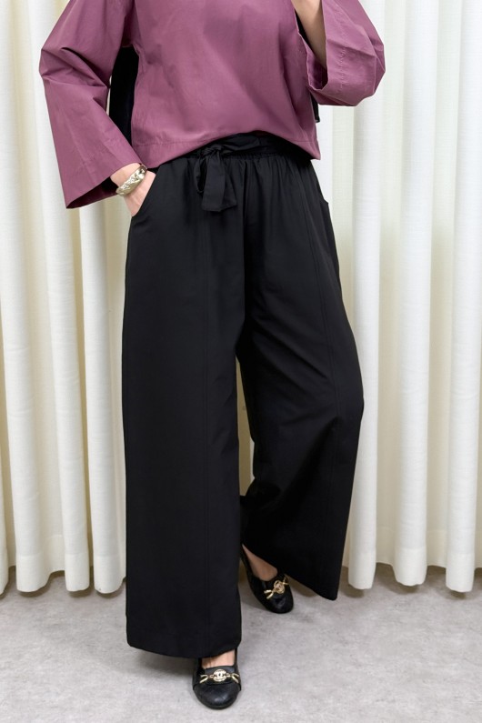 Kuşaklı Bol Paça Pantolon 0068 - SİYAH