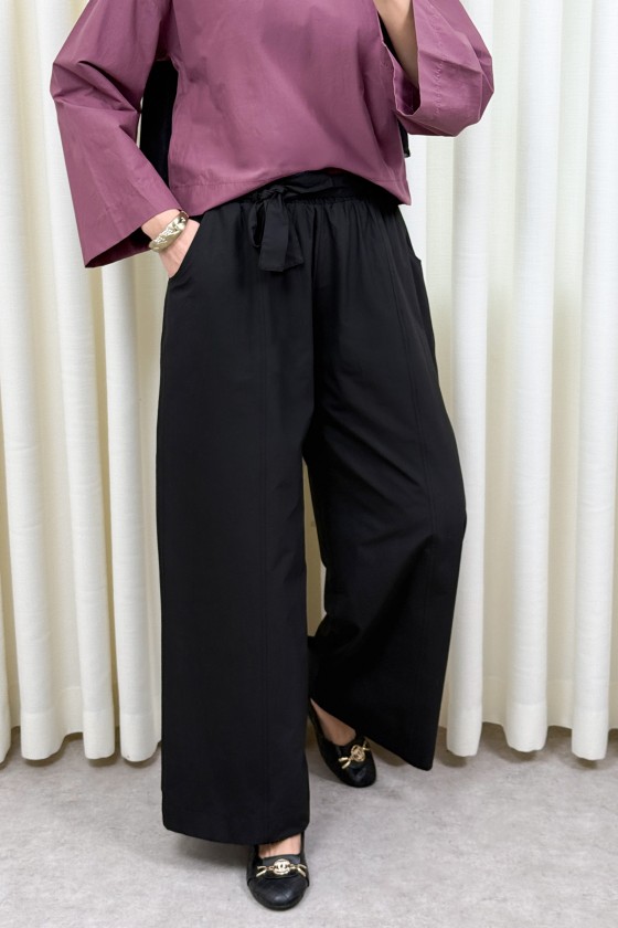 Kuşaklı Bol Paça Pantolon 0068 - SİYAH