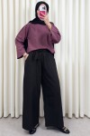 Kuşaklı Bol Paça Pantolon 0068 - SİYAH