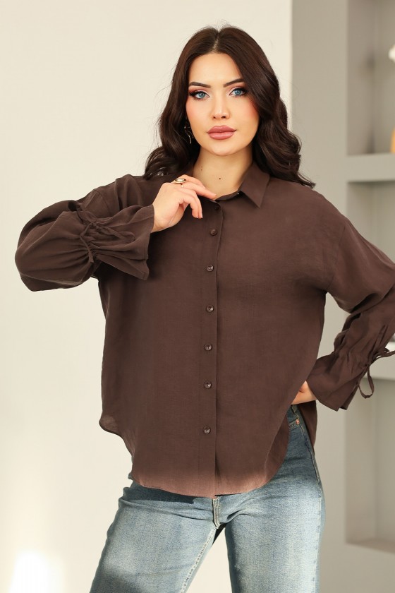 Kol Büzgülü Gömlek 0069 - KAHVERENGİ
