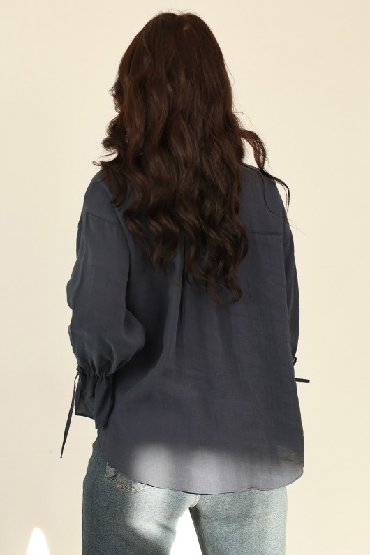 Kol Büzgülü Gömlek 0069 - LACİVERT