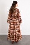 Katlı Ekose Elbise 0072 - KAHVERENGİ