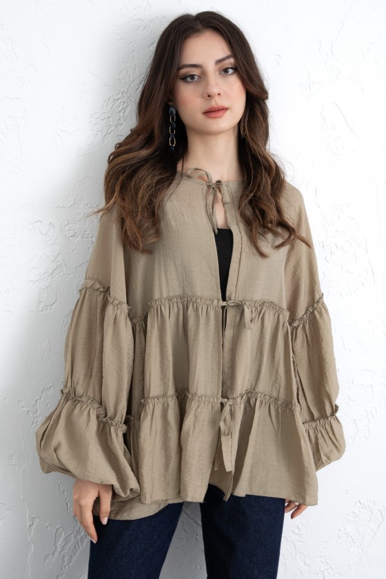 İp Bağcıklı Katlı Bluz  0073 - HAKİ