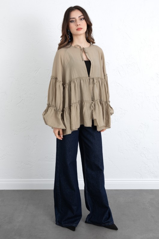 İp Bağcıklı Katlı Bluz  0073 - HAKİ