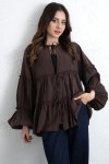 İp Bağcıklı Katlı Bluz  0073 - KAHVERENGİ