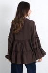 İp Bağcıklı Katlı Bluz  0073 - KAHVERENGİ
