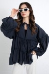 İp Bağcıklı Katlı Bluz  0073 - LACİVERT