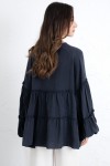 İp Bağcıklı Katlı Bluz  0073 - LACİVERT