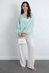 İp Bağcıklı Katlı Bluz  0073 - MİNT YEŞİLİ