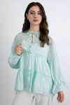 İp Bağcıklı Katlı Bluz  0073 - MİNT YEŞİLİ