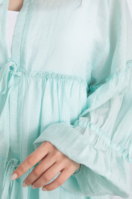 İp Bağcıklı Katlı Bluz  0073 - MİNT YEŞİLİ