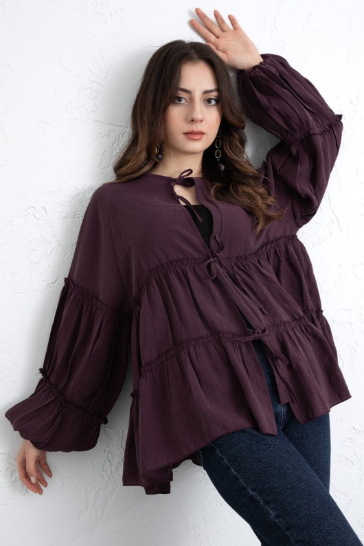 İp Bağcıklı Katlı Bluz  0073 - MÜRDÜM