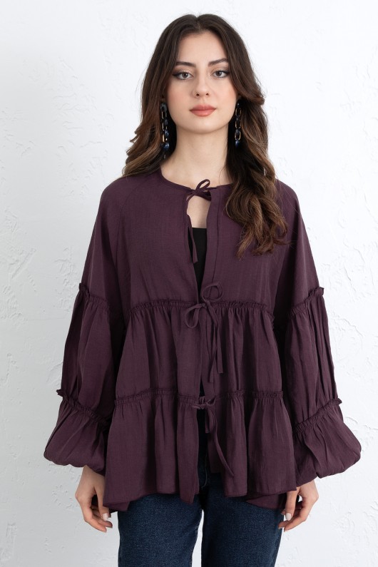 İp Bağcıklı Katlı Bluz  0073 - MÜRDÜM