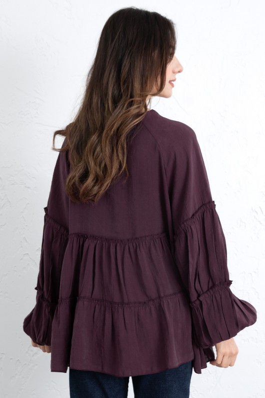 İp Bağcıklı Katlı Bluz  0073 - MÜRDÜM