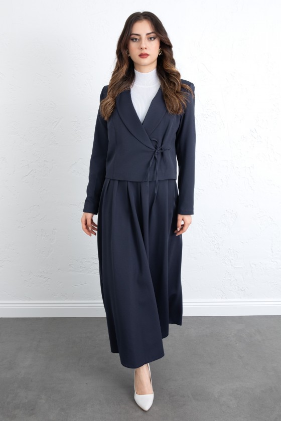  Bağcık Detay Ceketli Takım 0076 - LACİVERT