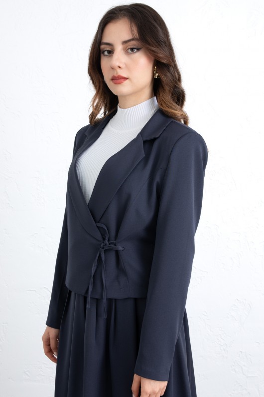  Bağcık Detay Ceketli Takım 0076 - LACİVERT