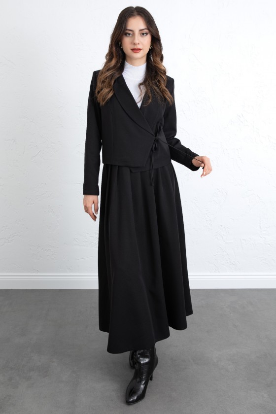  Bağcık Detay Ceketli Takım 0076 - SİYAH