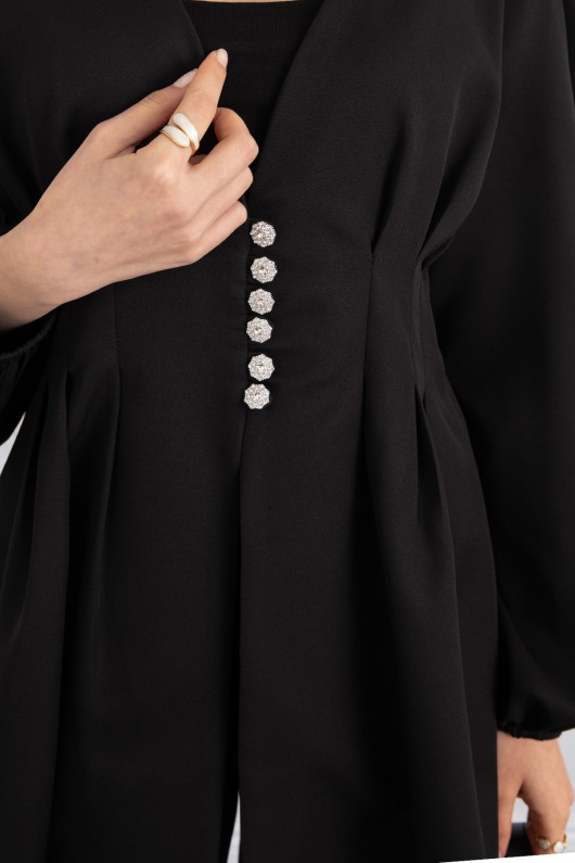 V Yaka Pile Detay Takım 0077 - SİYAH V Yaka Pile Detay Takım 0077 - SİYAH