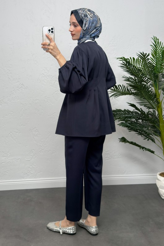 V Yaka Pile Detay Takım 0077 - LACİVERT