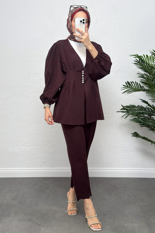 V Yaka Pile Detay Takım 0077 - BORDO