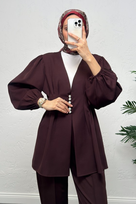 V Yaka Pile Detay Takım 0077 - BORDO