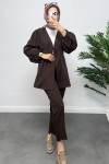 V Yaka Pile Detay Takım 0077 - KAHVERENGİ