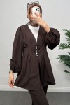 V Yaka Pile Detay Takım 0077 - KAHVERENGİ