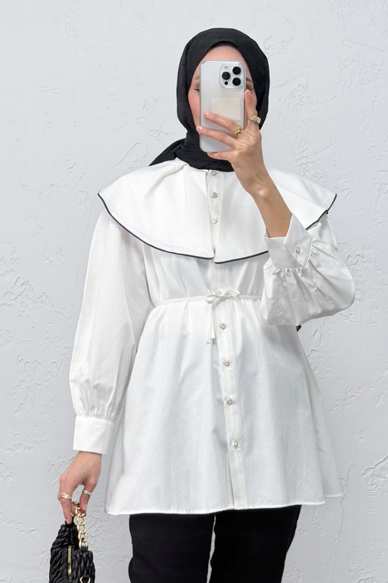 Geniş Yaka Gömlek Y0079 - BEYAZ