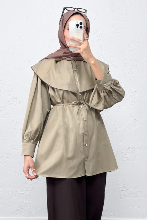 Geniş Yaka Gömlek Y0079 - HAKİ