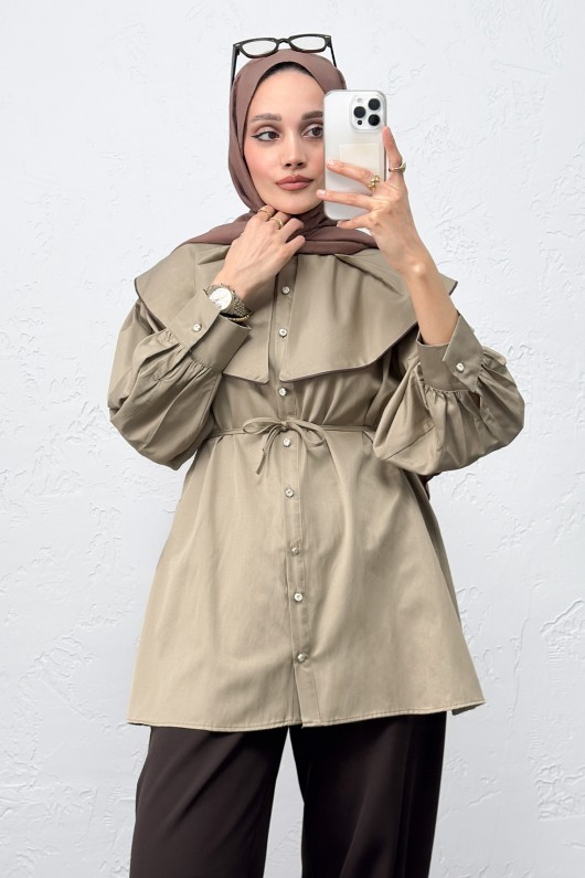 Geniş Yaka Gömlek Y0079 - HAKİ Geniş Yaka Gömlek Y0079 - HAKİ