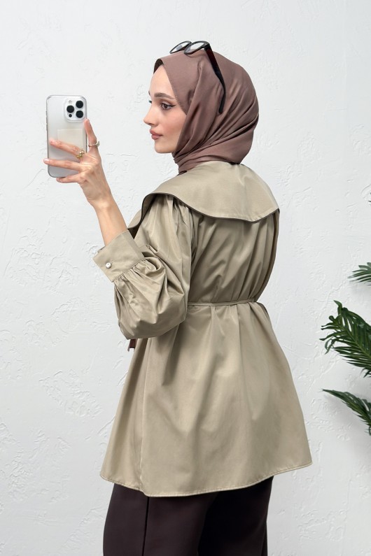 Geniş Yaka Gömlek Y0079 - HAKİ Geniş Yaka Gömlek Y0079 - HAKİ