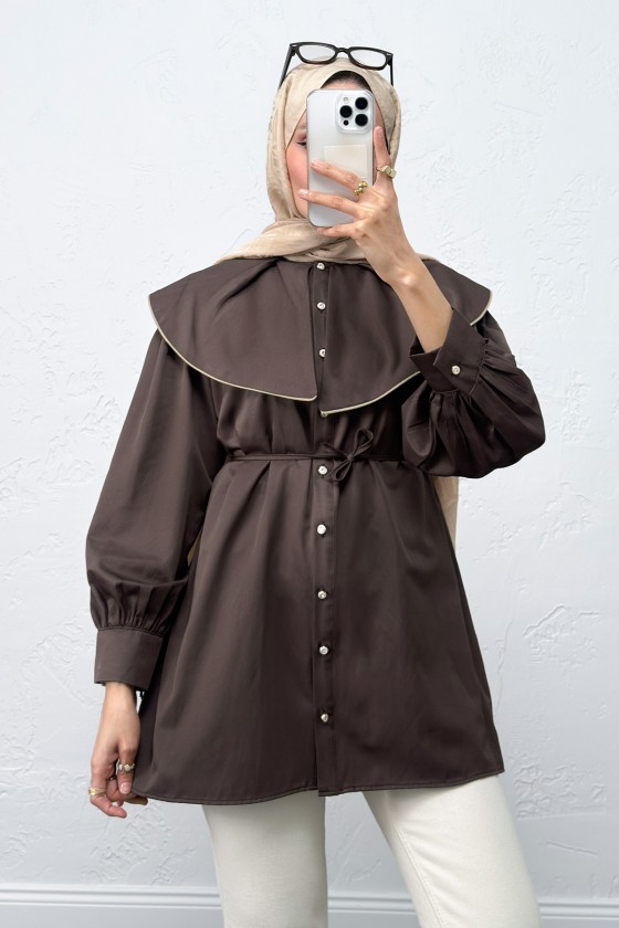 Geniş Yaka Gömlek Y0079 - KAHVERENGİ