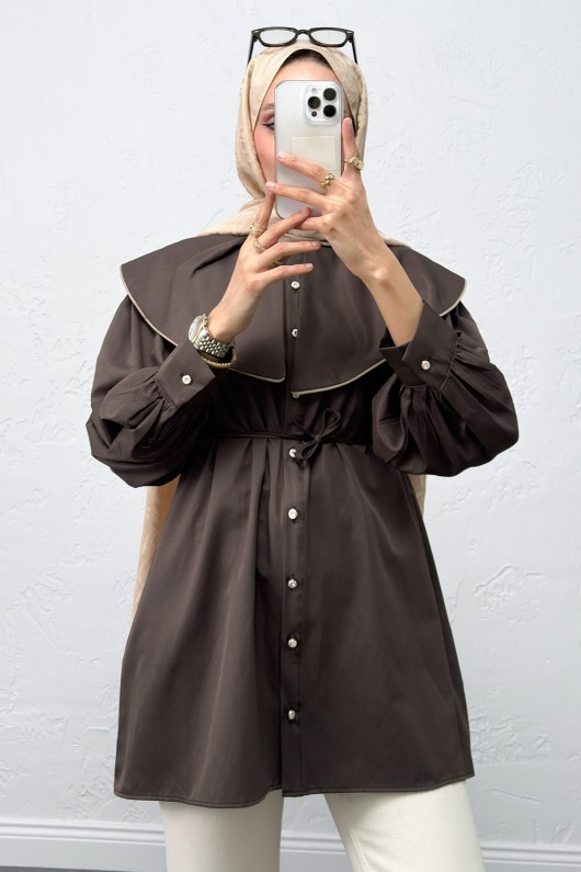 Geniş Yaka Gömlek Y0079 - KAHVERENGİ