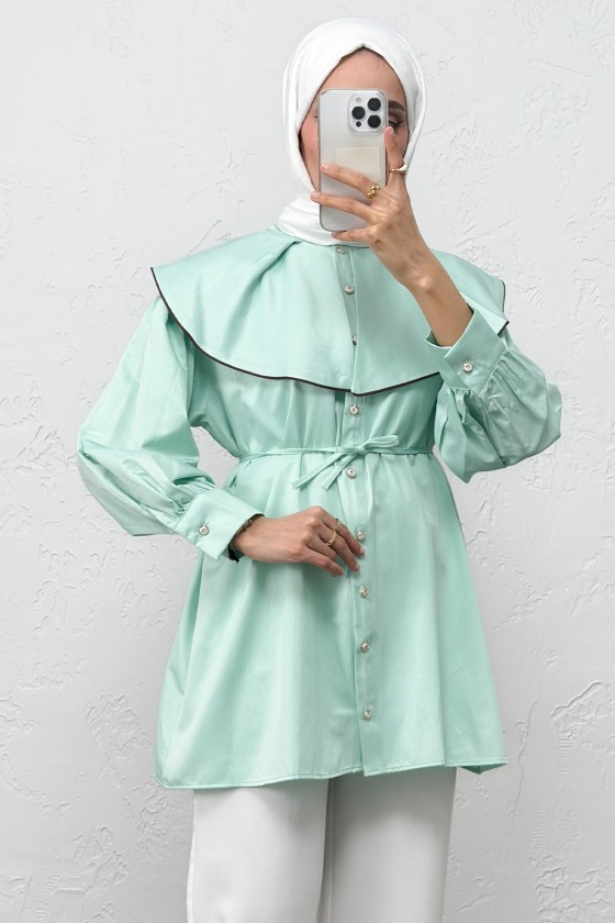 Geniş Yaka Gömlek Y0079 - MİNT YEŞİLİ