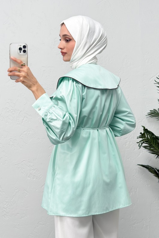 Geniş Yaka Gömlek Y0079 - MİNT YEŞİLİ Geniş Yaka Gömlek Y0079 - MİNT YEŞİLİ