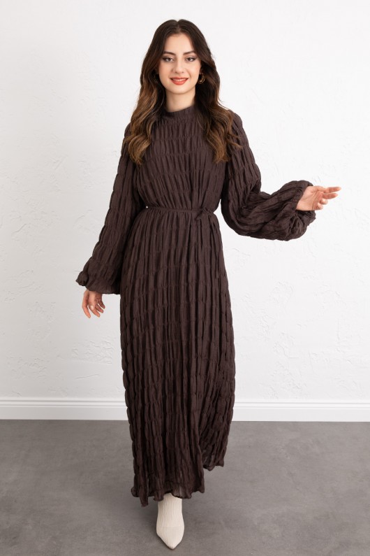 Gipeli Modal Elbise 0080 - KAHVERENGİ Gipeli Modal Elbise 0080 - KAHVERENGİ