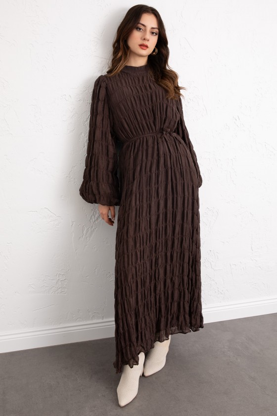 Gipeli Modal Elbise 0080 - KAHVERENGİ