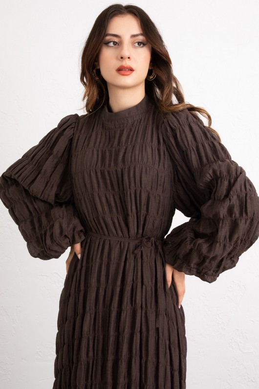 Gipeli Modal Elbise 0080 - KAHVERENGİ Gipeli Modal Elbise 0080 - KAHVERENGİ