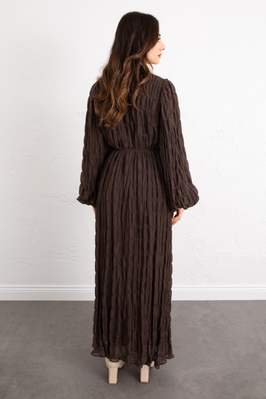 Gipeli Modal Elbise 0080 - KAHVERENGİ Gipeli Modal Elbise 0080 - KAHVERENGİ