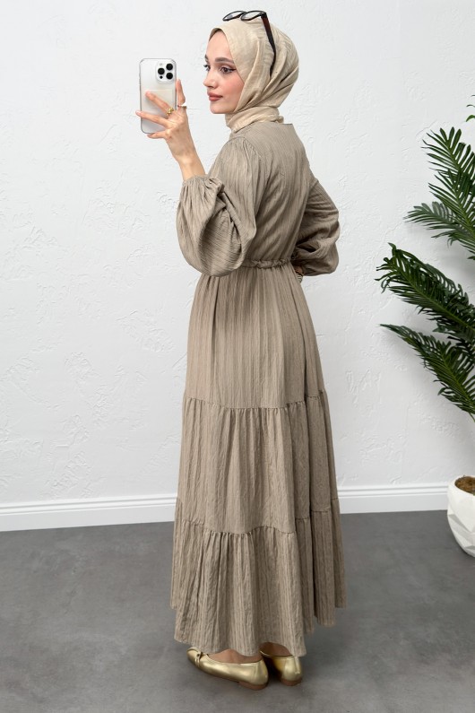 Bel Büzgülü Bağcıklı Elbise 0081 - HAKİ