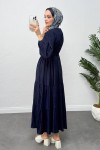 Bel Büzgülü Bağcıklı Elbise 0081 - LACİVERT