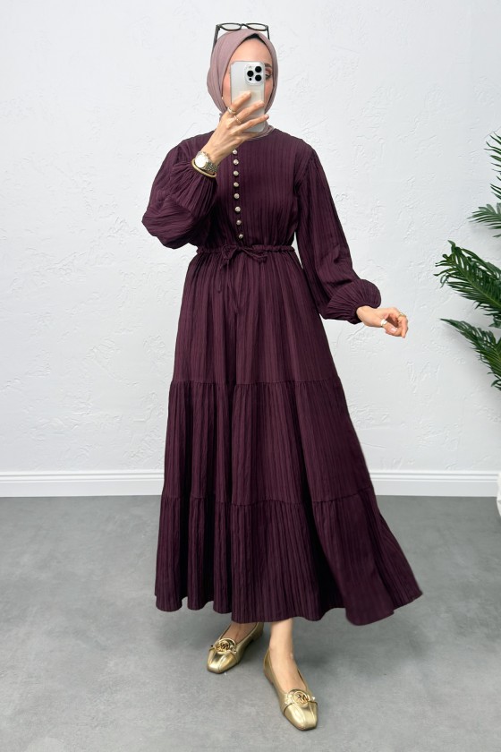 Bel Büzgülü Bağcıklı Elbise 0081 - MÜRDÜM