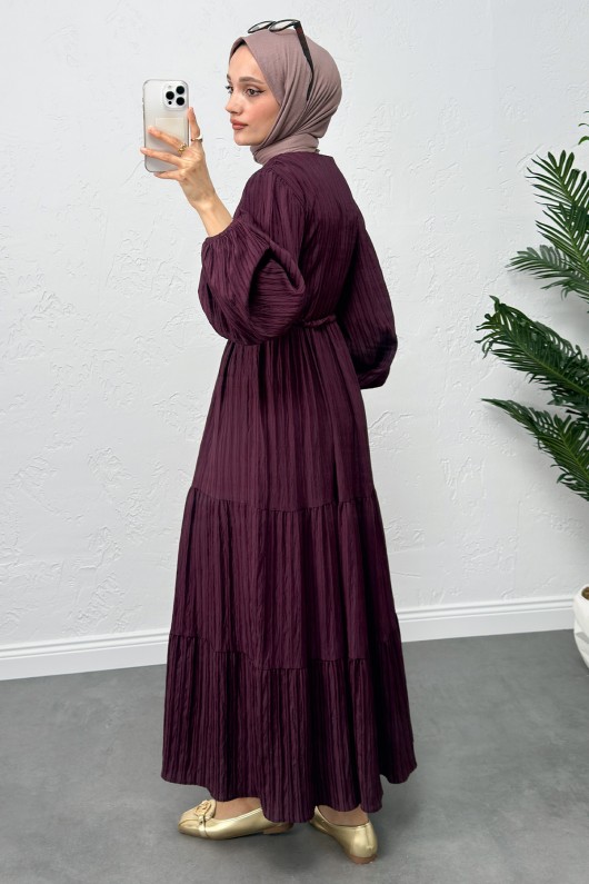 Bel Büzgülü Bağcıklı Elbise 0081 - MÜRDÜM