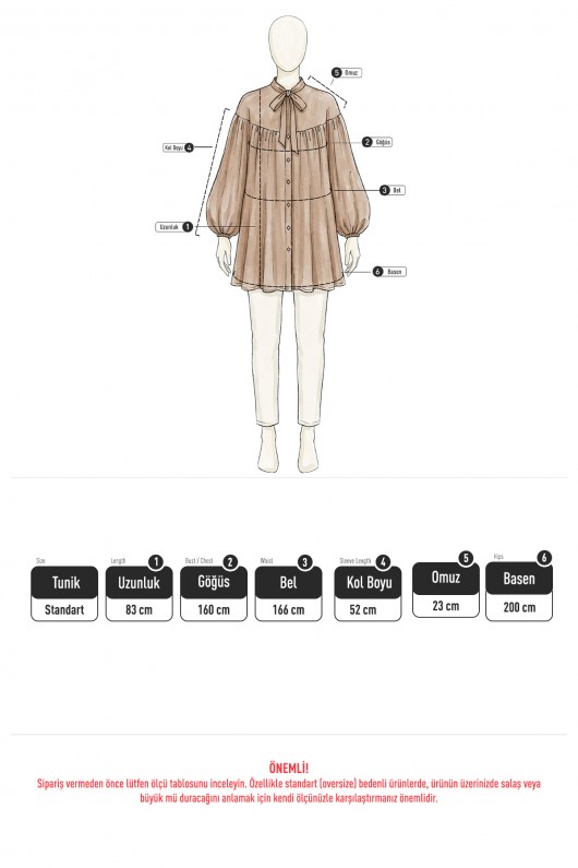Yaka Bağcıklı Biritli Tunik 0083 - EKRU
