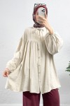 Yaka Bağcıklı Biritli Tunik 0083 - EKRU
