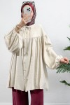Yaka Bağcıklı Biritli Tunik 0083 - EKRU